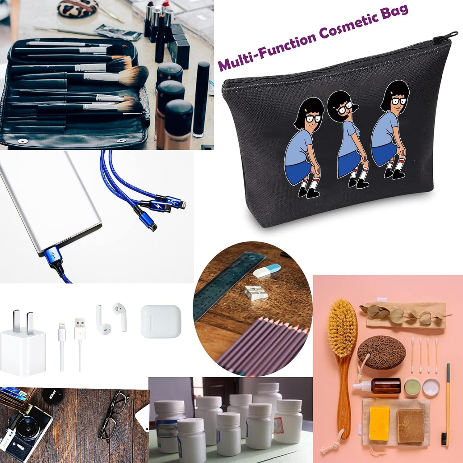 TSOTMO Tina Inspired Makeup Bag Bobs Merchandise Zipper Pouch For Cartoon Fans Burgers Gift (tina BLK) - Image 4