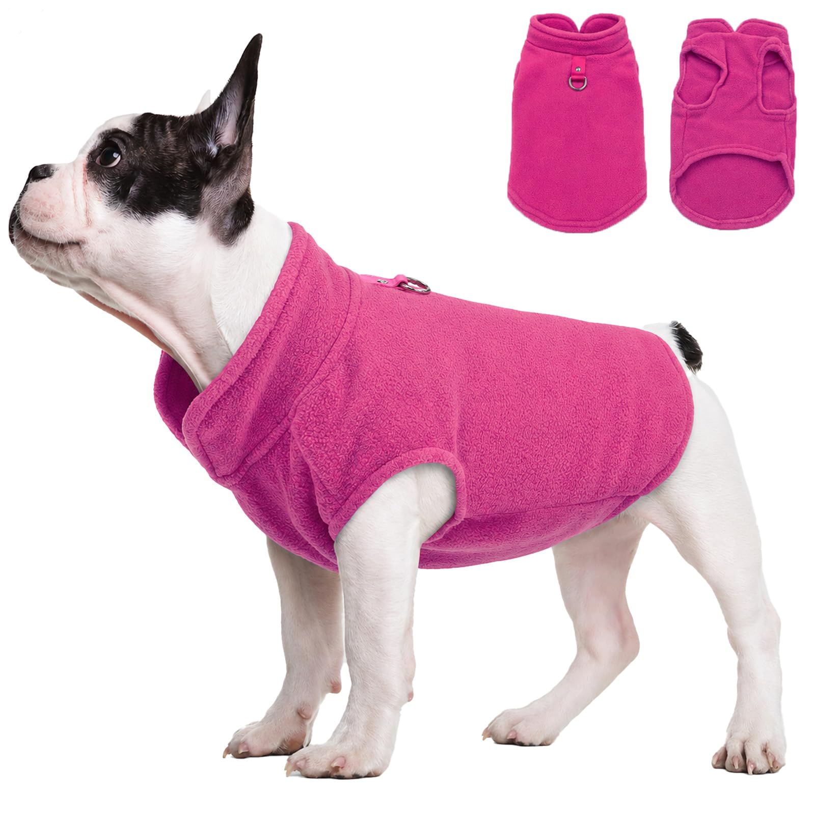 Dog Fleece Jumper Sweater for Small Dogs with Leash Ring Soft Warm Vest Winter Jacket Pet Clothes Coats (Pink, XL)