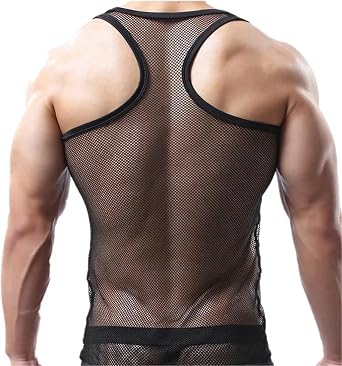 Sexy Mens Undershirts Thin Sexy Fishnet Tank Tops Breathable Sheer Mesh Sleeveless T-Shirts Slim Fitness Vest Male Underwear