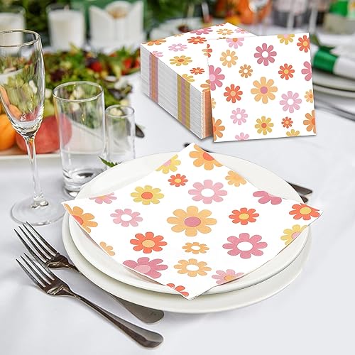 Miniatura 7 de 120 servilletas de papel con margaritas Groovy Daisy Boho Servilletas de cena desechables con flores decorativas para fiestas de baby shower,