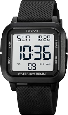 SKMEI Watches for Men,Military Square Ultra-Thin Digital Women Watch with Dual Time 50M Waterproof LED Light Alarm Stopwatch Unisex Sports Watch