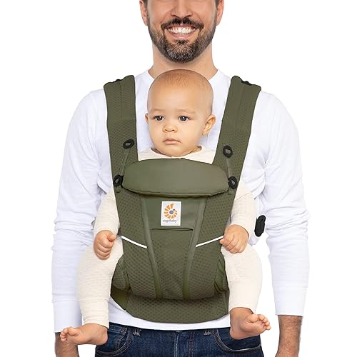 Ergobaby Portabebés de malla transpirable con soporte lumbar mejorado y flujo de aire (7-45 libras), Omni Breeze, verde oliva