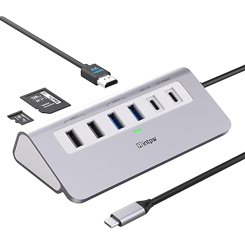 USB C Hub, INTPW 9-in-1 USB C Hub Multiport Adapter with 4K HDMI, PD 100W, Type-C and 2 USB A 3.0 5Gbps, 2 USB A 2.0, SD/TF Card Reader, Aluminum USB Hub for Laptop, iPhone 16/15 Series, MacBook, iPad