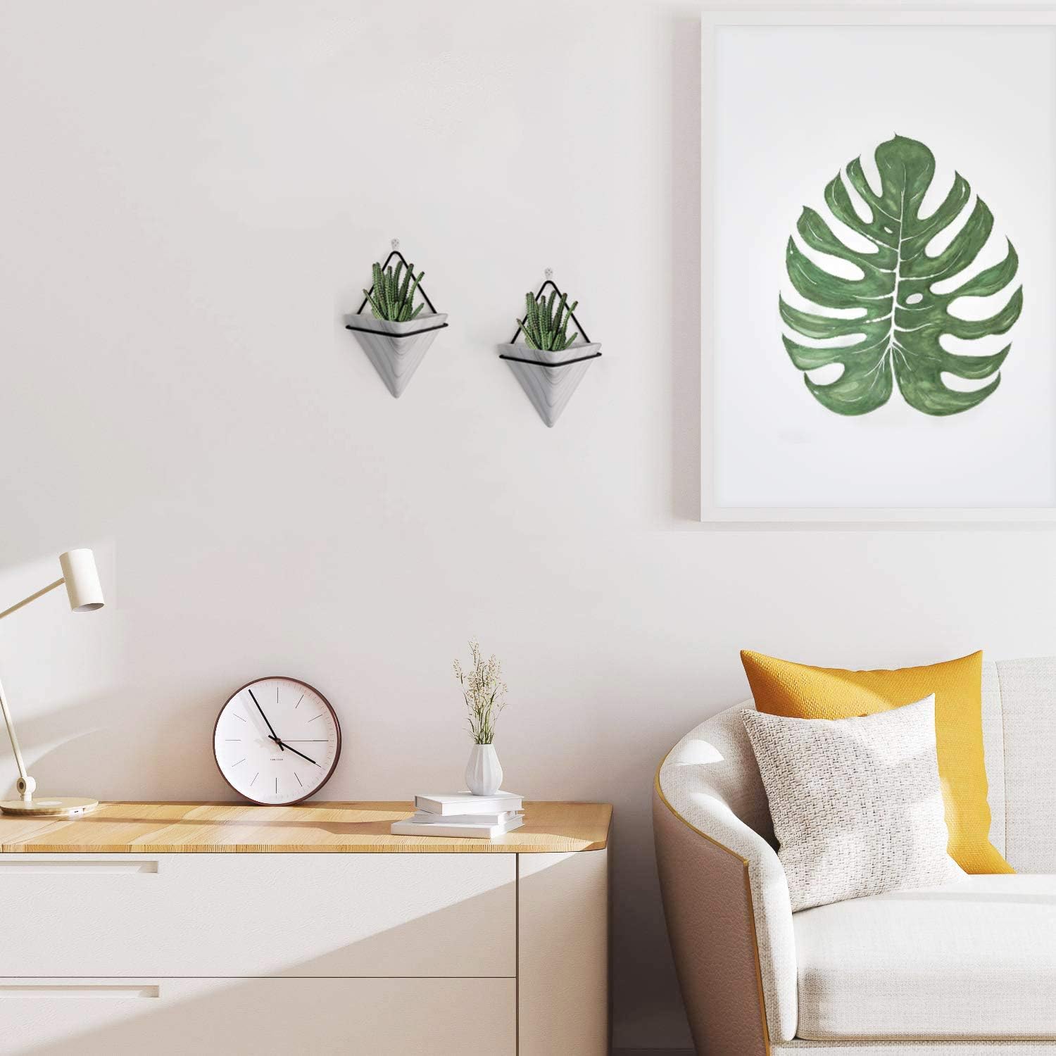PUDDING CABIN 2 Pack Large Wall Succulent Planters Marble Wall Decor Geometric Triangle Hanging Planters 6Inch Succulents Pots for Cactus, Air Plants, for Mom
