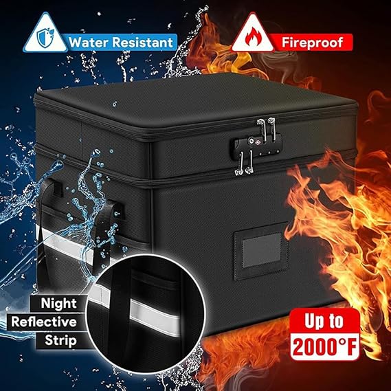 Document Box Fireproof Waterproof Fireproof Document Box 7 Compartments and Lock Documentation Box (39.5 x 31 x 32.5 cm) Foldable for Storing Important Work Papers Certificates Invoices