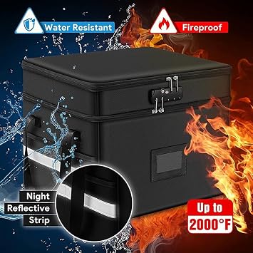 Document Box Fireproof Waterproof Fireproof Document Box 7 Compartments and Lock Documentation Box (39.5 x 31 x 32.5 cm) Foldable for Storing Important Work Papers Certificates Invoices