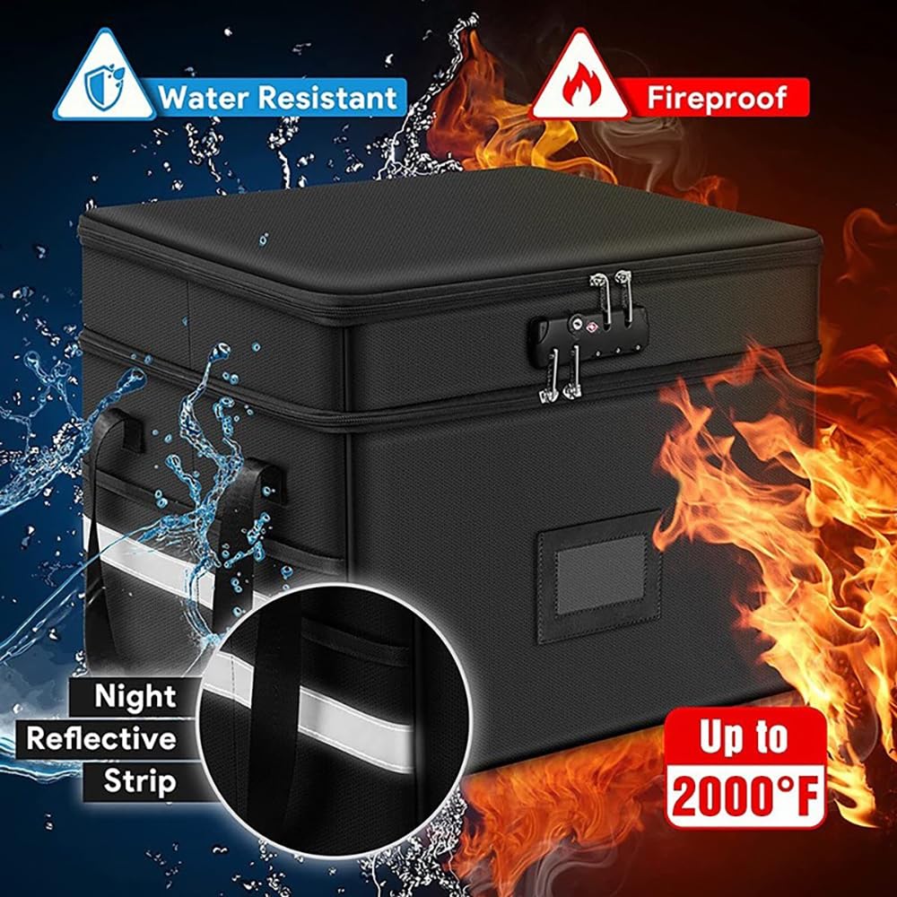 Bolsa de documentos ignífuga con cerradura,Caja de archivo portátil,Caja de archivo ignífuga e impermeable con cerradura(39,5x31x32,5cm),Adecuada para guardar documentos valiosos, papeles, etc.
