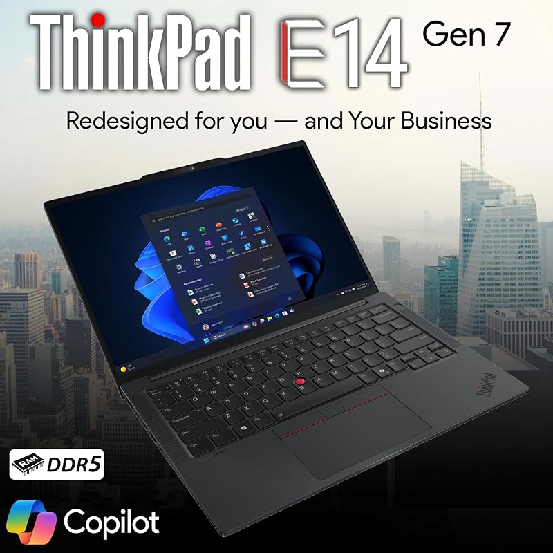 Lenovo ThinkPad E14 Gen 7 14" FHD+ Display, AMD Ryzen 7 250 (Beats Core 7 240H), 32GB DDR5 RAM, 1TB SSD PCIe, Backlit KB, WiFi 6E + BT, RJ-45, FHD Webcam, Windows 11 Pro, AI Business Laptop - Black image 6