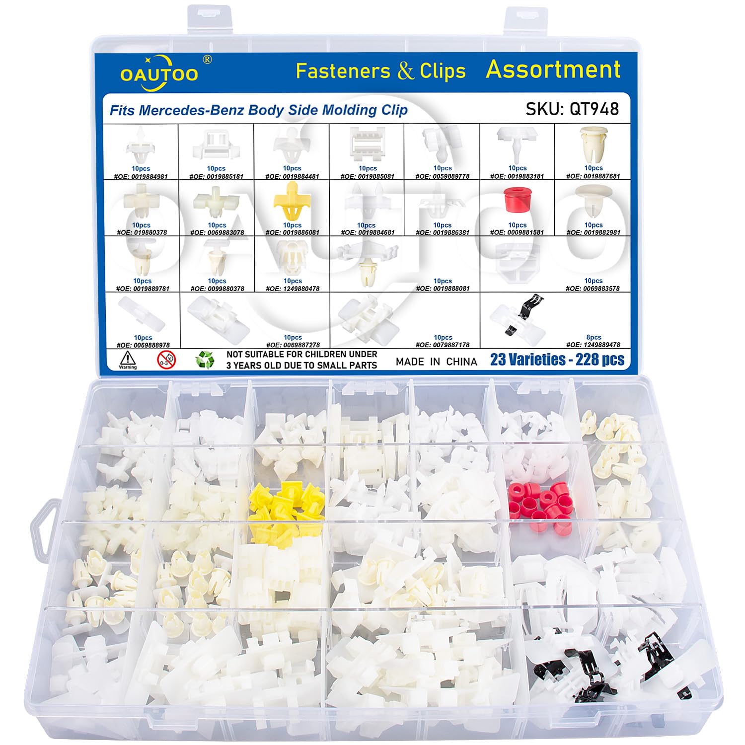 OAUTOO 228pcs for Mercedes-Benz Automotive Body Side Molding Clips Assortment Fender Quarter Panel Door Moulding Clip