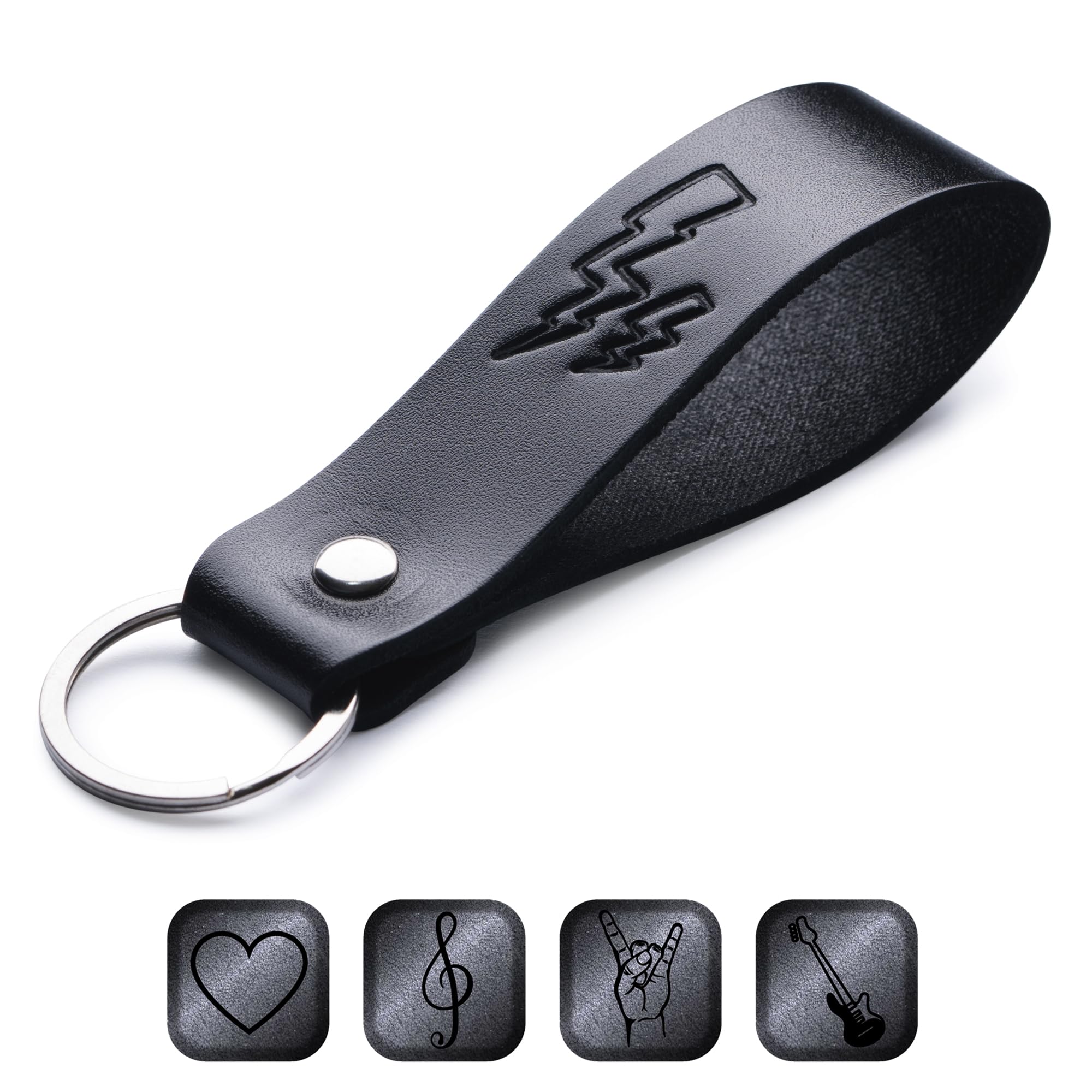 MAGOR Leather Keyring – Sustainable Gift with Hot Embossed Message for Your Loved One, Perfect for Men & Women, Handmade Full-Grain Leather (Lightning)