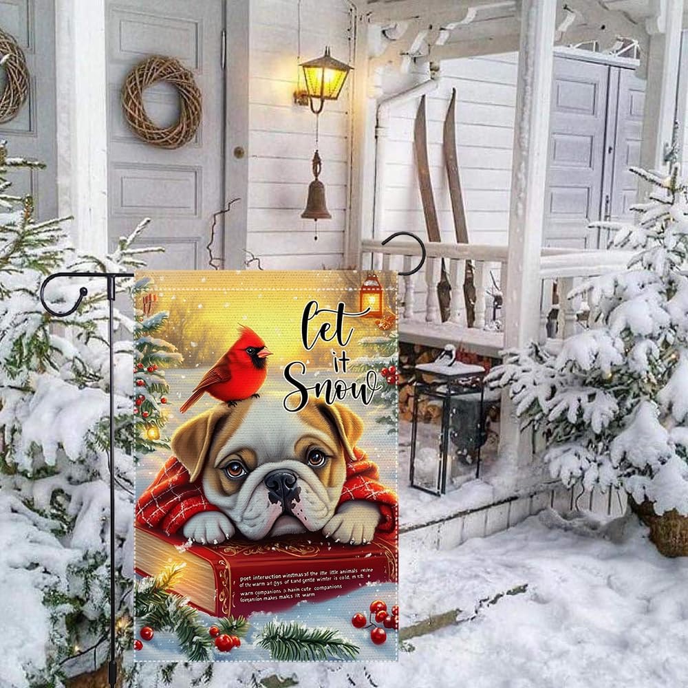 Winter Garden Flag 12x18 Inch Double Sided Burlap Small Outdoor Yard Decoration with Cute Bulldog and Cardinal Bird Let It Snow Design Christmas Holiday Welcome Sign - Image 8