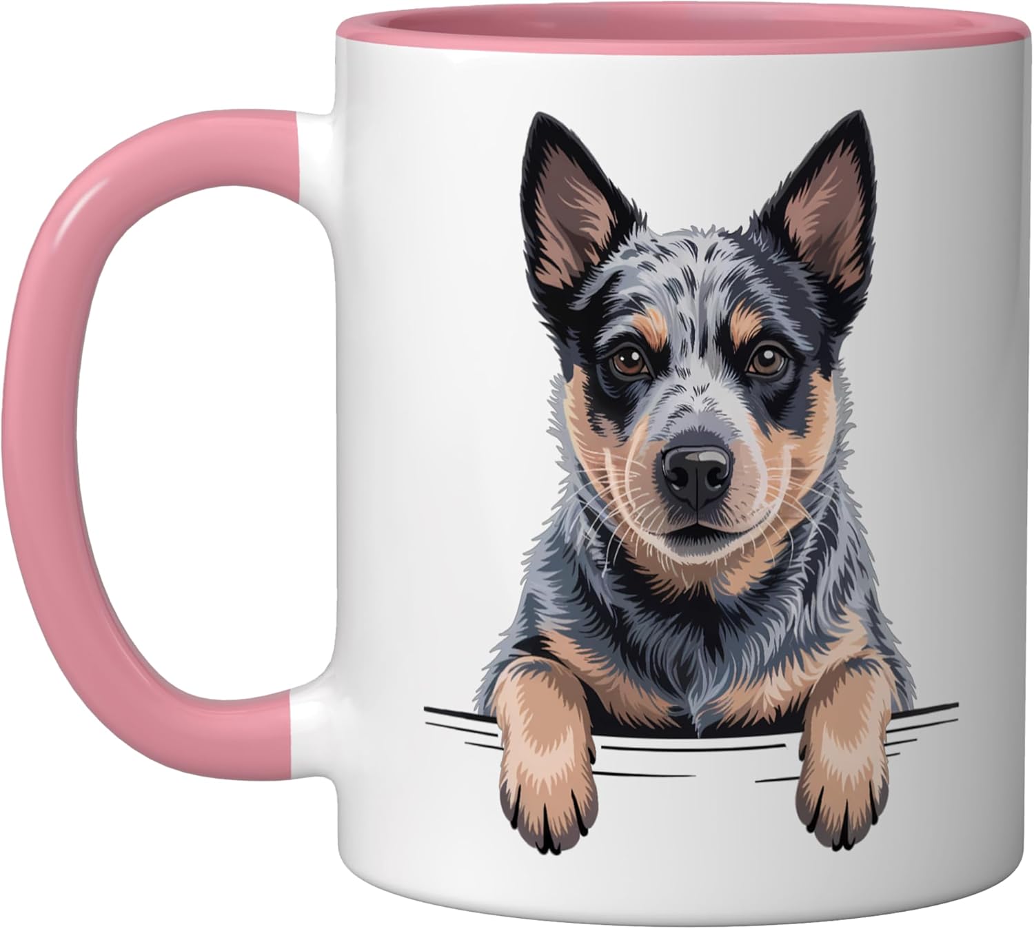 Blue Heeler Funny Peeking Australian Cattle Dog Lover Ceramic Mug, Black/White
