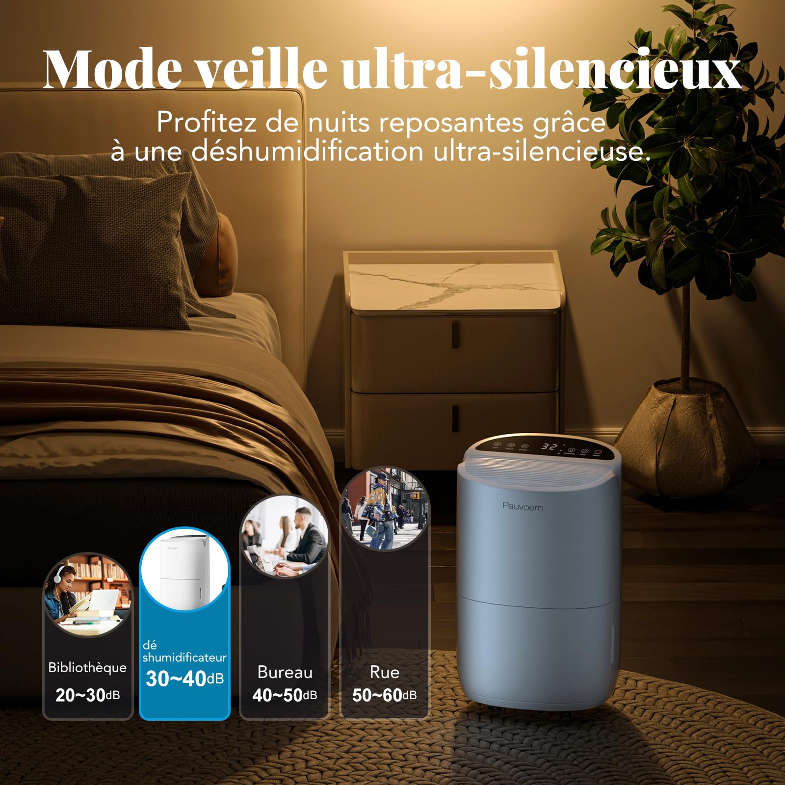 Déshumidificateur intelligent 12 L/jour pour maison, cave et chambre - Silencieux, élimination efficace de l’humidité, dégivrage automatique, verrouillage enfant, filtre à air