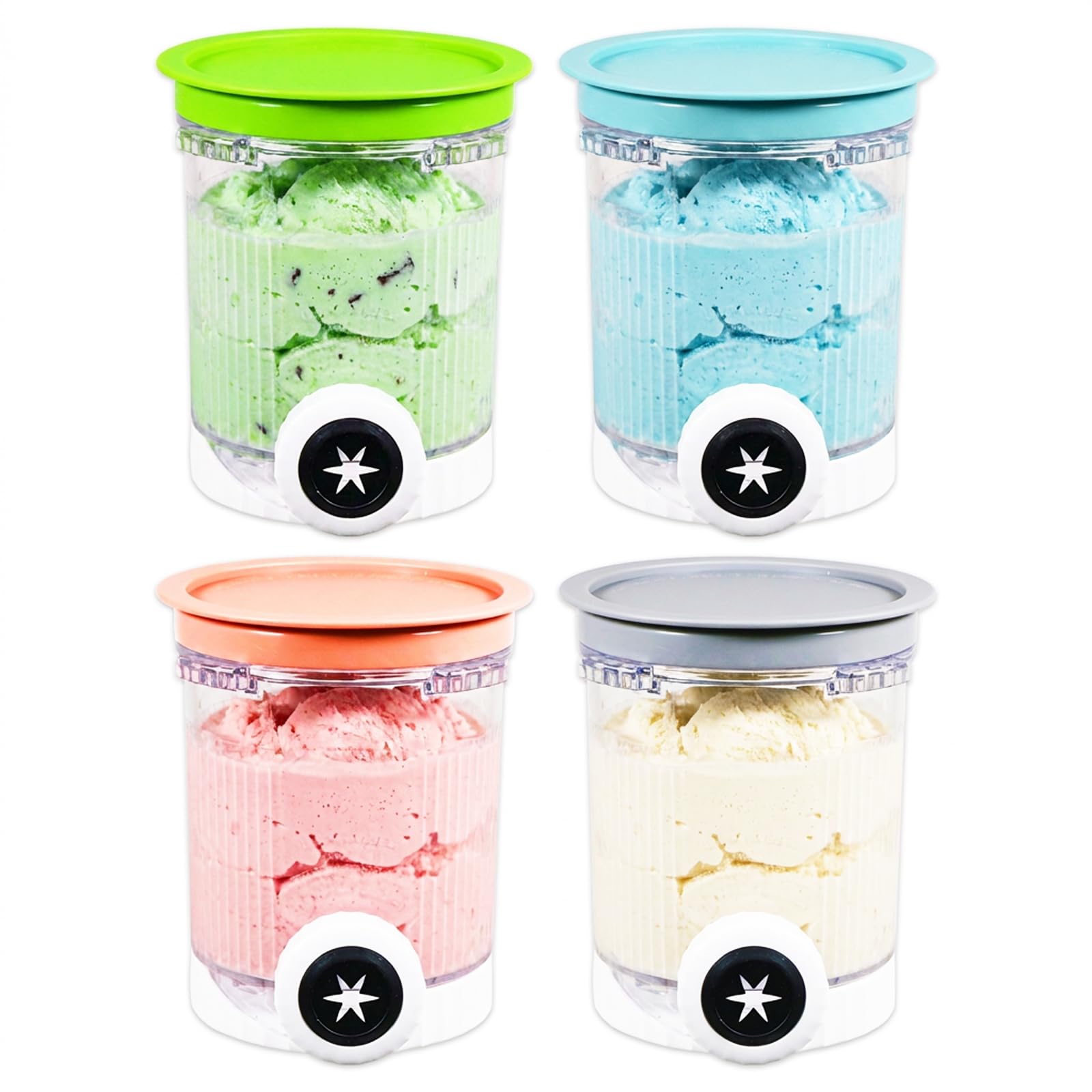 Spares2go Ice Cream Containers with Lids for Ninja Creami NC700 NC701 NC701C NC701Q CN701CO Scoop & Swirl Machines (Pack of 4 Pots, 480ml)