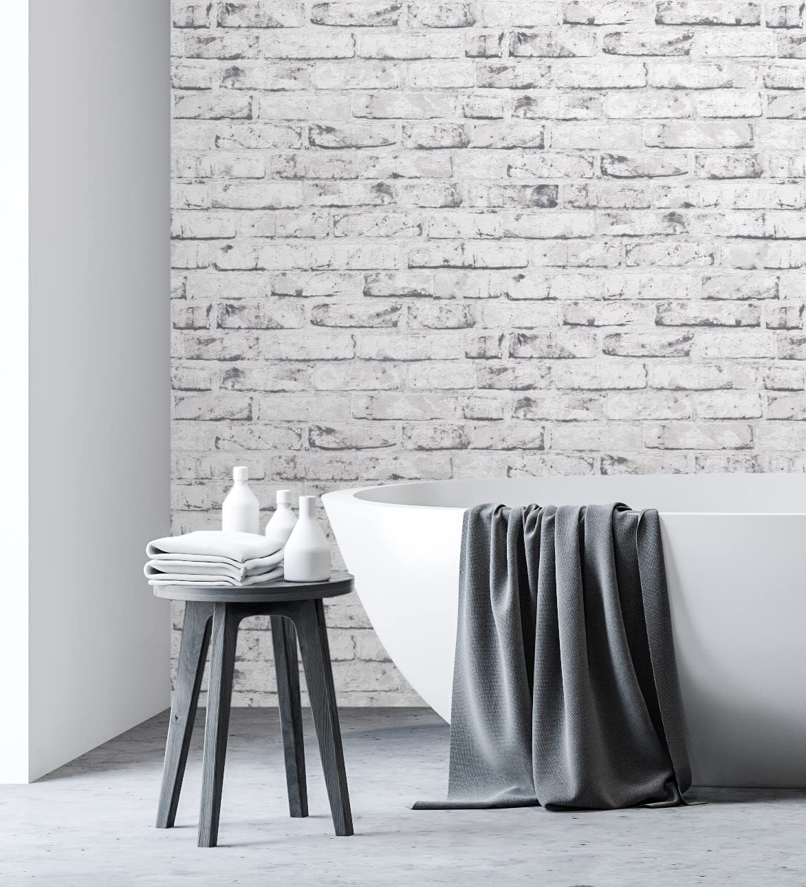 GAULAN 453171 - Papel pintado vinílico lavable efecto ladrillo vintage blanco y gris relieve 3D para pared salón cocina baño comedor - Rollo de 10 m x 0,53 m