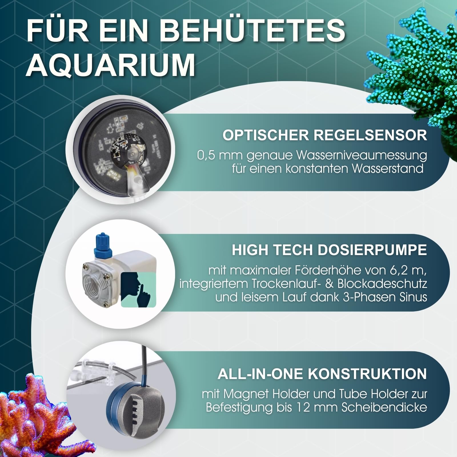 Tunze Osmolator 3 nano I Wasserstandsregler für Nano- & kleine Aquarien (bis zu 250l) I Wasserpegelregler mit Zeitüberwachung für Salzwasseraquarien I Water Level Sensor mit Magnethalterung