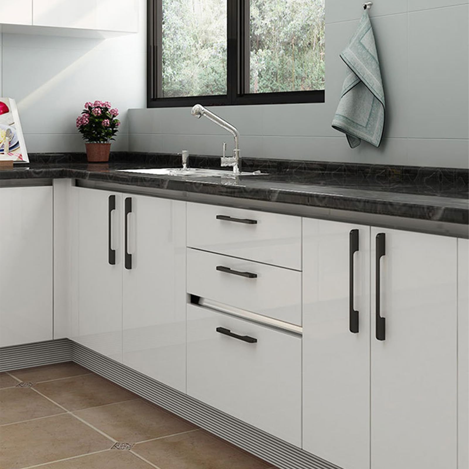 Griffe für Schränke Schwarz Lang,2 Griffe Küche Modern Massive Aluminium | Eloxierte Oberfläche Bügelgriff Lochzentren: 96 - 960 mm Schubladengriff für Kleiderschrank Schublade Küche 960mm/37.8in