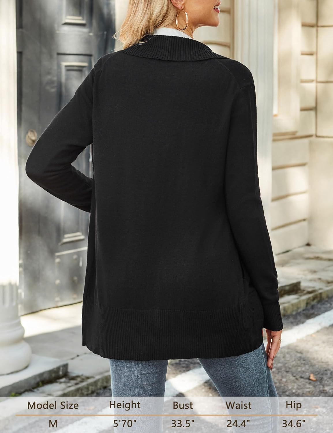 Amoretu Women’s Wool Blend Open Front Cardigan Sweaters Lapel Long Sleeve Curved Hem Cardigans with Pockets - Image 4