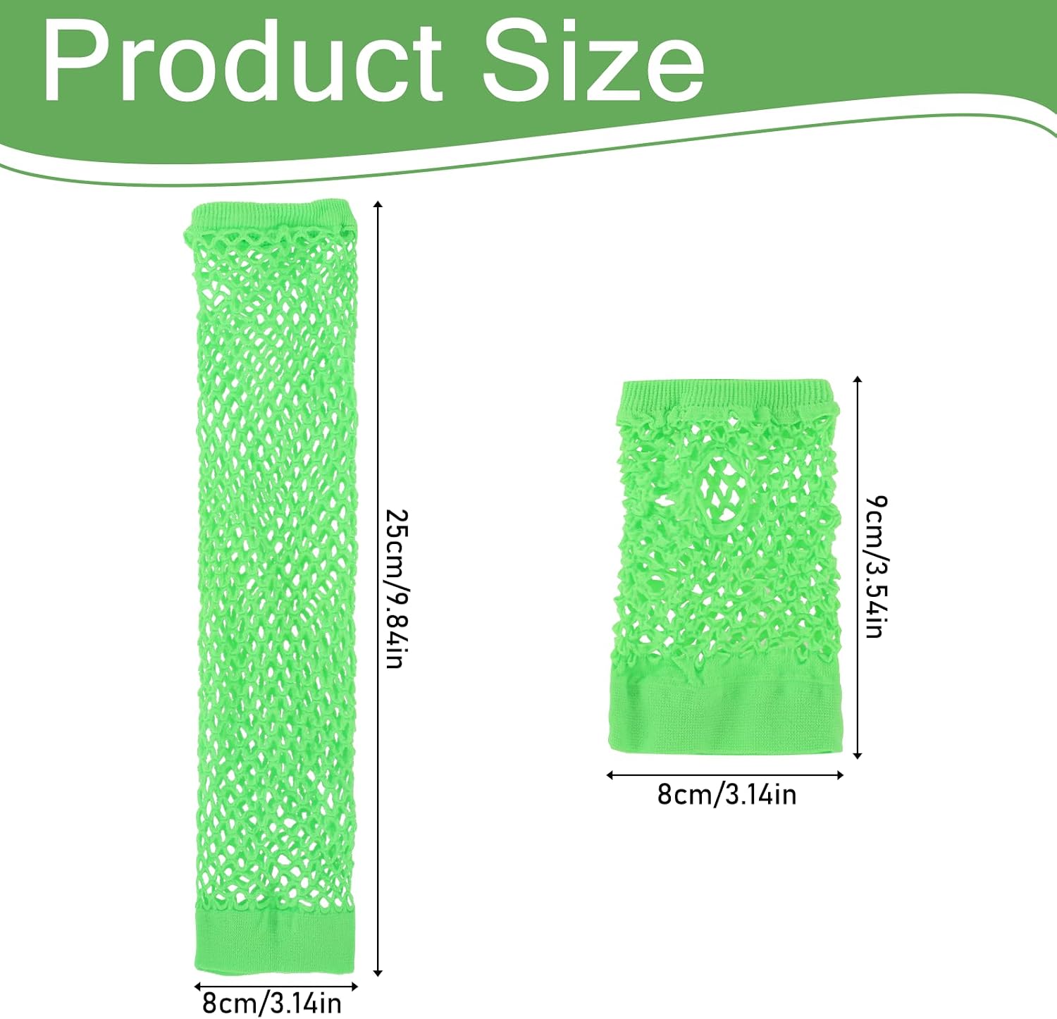 Neon Stretchy Green Fishnet Arm Sleeves - Short, Long Fingerless Gloves for Glow Party, 80s/90s Halloween Theme