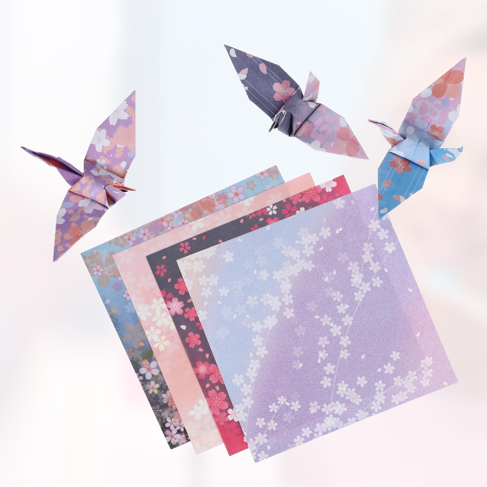 Kit De 60 Feuilles De Papier Origami Japonais - Format 15 X 15 Cm, Double Face, Motifs Fleurs De Cerisier De Nuit - Pour Pliage, Art Craft, Projets Créatifs
