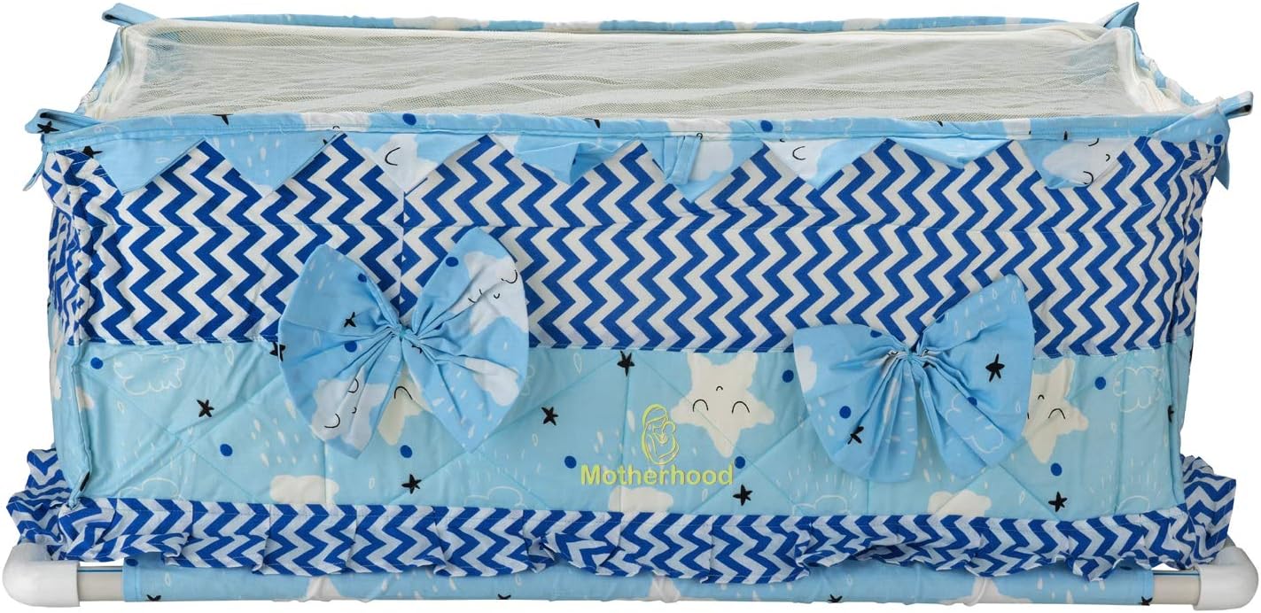 MOTHERHOOD New Born Baby Hammock, Ghodiyu, Khoyu Soft Cotton Cloth Swing Cradle, Safety with Mosquito Net Cover with Zipper (SkyBlue)