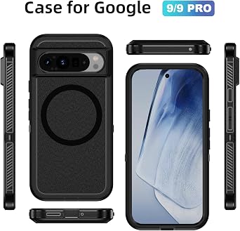 Magnetic for Google Pixel 9 and Pixel 9 Pro Case 6.3 inch, Compatible with MagSafe, Shockproof Dustproof Drop Proof, Military-Grade Protection, Magnetic Case for Google Pixel 9/9 Pro, Black