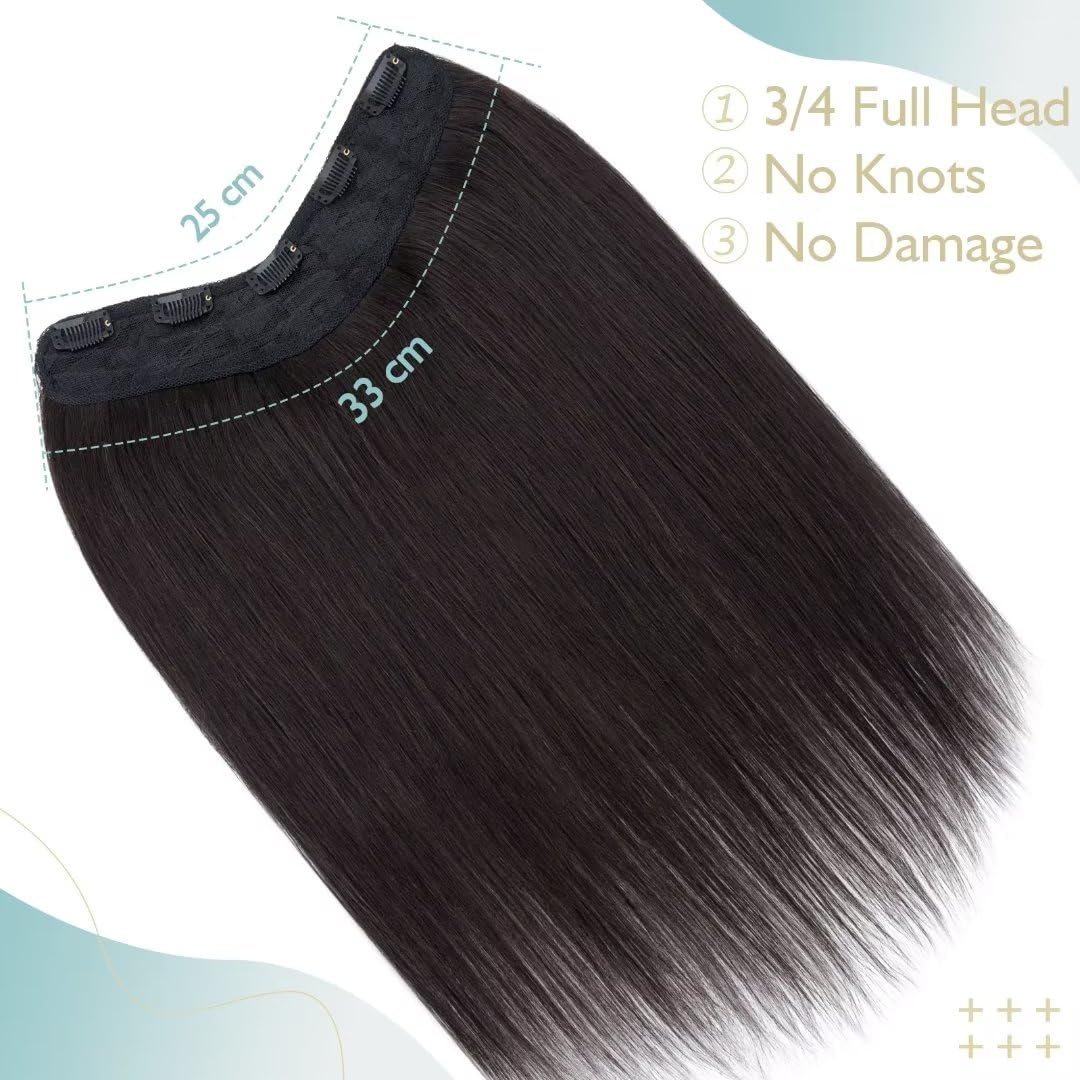 TESS Clip In Hair Extension Remy,Hair Extensions Real Human Hair One Peice U-Shaped Straight Hairpieces for Women/Ladies/Girls(#1B Natural Black,18Inch) - Image 4