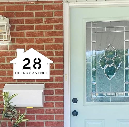 Miniatura 6 de Letrero de número de casa con forma de casa contemporánea personalizada con números y nombre de calle, placa de forma de casa, placa de dirección de