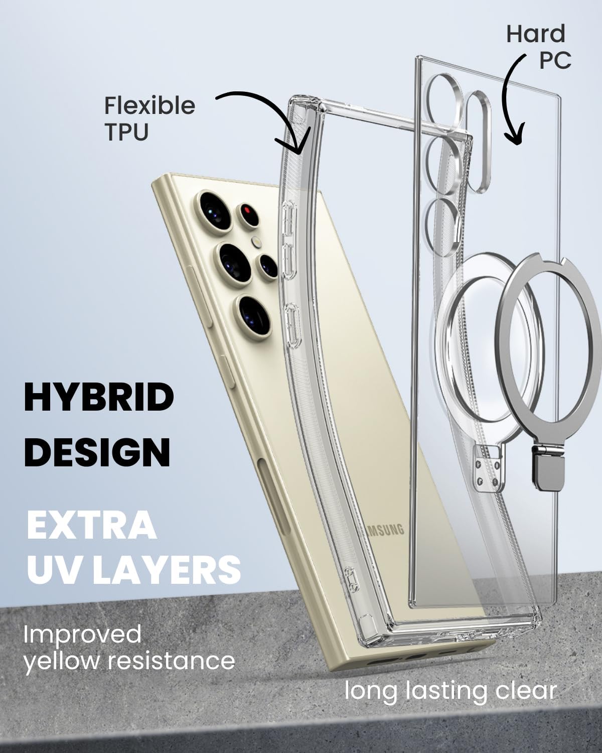 CaseBorne Compatible with Samsung Galaxy S24 Ultra Case - [3-in-1 Combo] [Compatible with MagSafe][ Clear Hybrid Magnetic Cover] with Kickstand and Tempered Glass Screen Protector