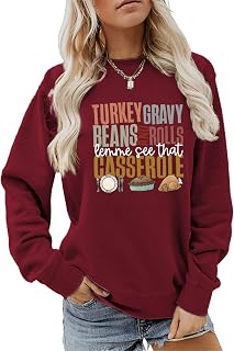 Turkey Gravy Beans and Rolls Sweatshirt Funny Graphic Thanksgiving Sweater Women Casual Pullover Top Fall Season Shirt