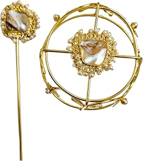 VIANA JEWELS Baroque Pearl Hair Bun Cage Accessory, Antitarnish, 18K Gold Plated, Handcrafted In Brass, 2 Pieces Price In India
