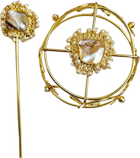 VIANA JEWELS Baroque Pearl Hair Bun Cage Accessory, Antitarnish, 18K Gold Plated, Handcrafted In Brass, 2 Pieces