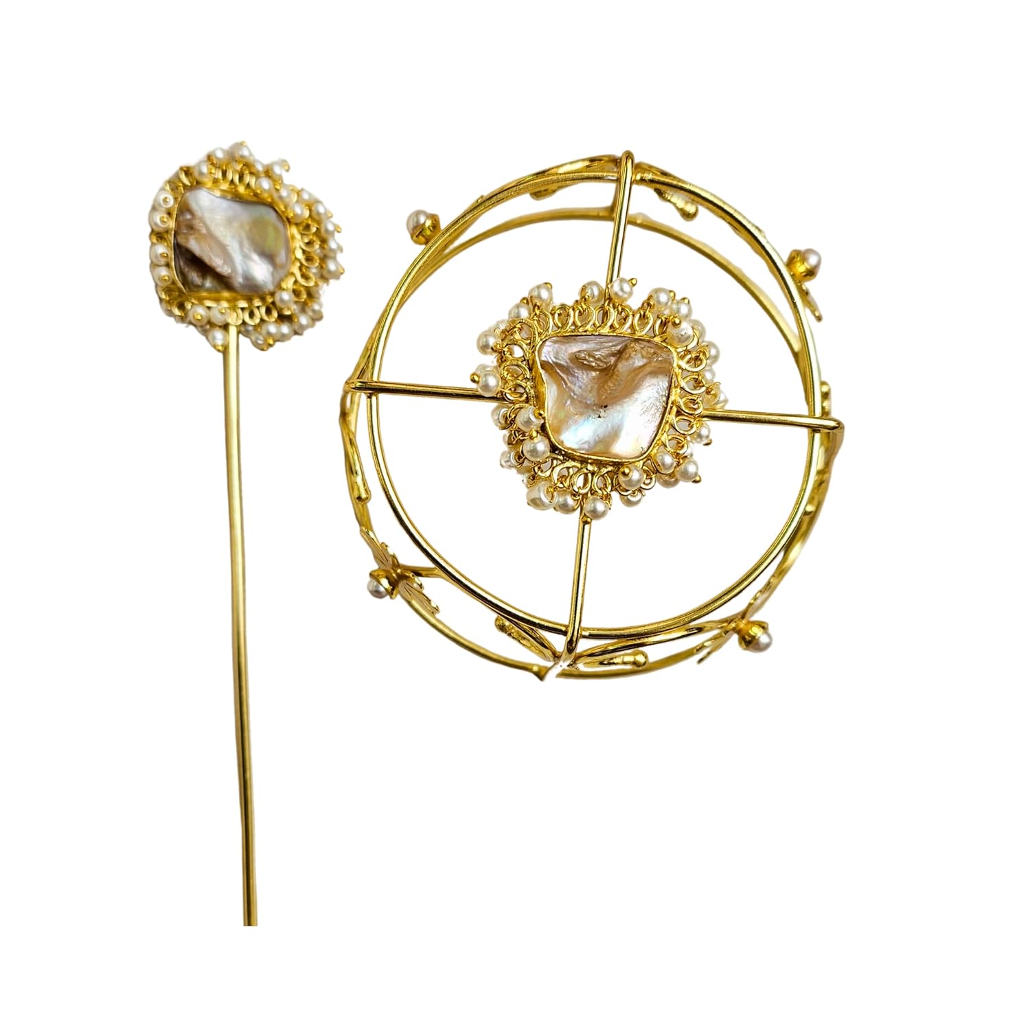 VIANA JEWELS Baroque Pearl Hair Bun Cage Accessory, Antitarnish, 18K Gold Plated, Handcrafted In Brass, 2 Pieces - Review, Price and Buying Guide