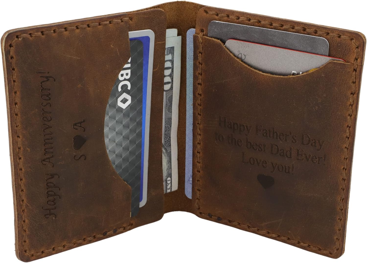 Personalized Wallet For Men, Custom Wallets For Men, Personalized Gifts For Boyfriend, Customized Bifold Minimalist Wallet Engraved Distressed Leather Wallet For Him (Brown)