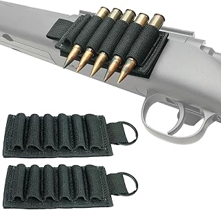6 Round Bullet Holder for Rifles with Velcro and Adhesive Backing, 223 308 30-06 Ammo Holder Side and Buttstock, Six Round Cartridge Carrier, Ammo Wallet, Quick Reload Ammunition Accessories - 2 Pack