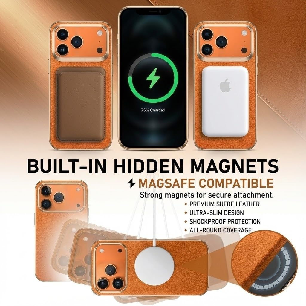 Suede-Like Case for iPhone 17 Pro Max /17 Pro,Compatible with MagSafe, Premium Italian Suede Hand-Crafted Cover with Aluminum Camera Lens Frame, Ultra-Slim Anti-Slip & Washable Grip(Blue,17 ProMax)