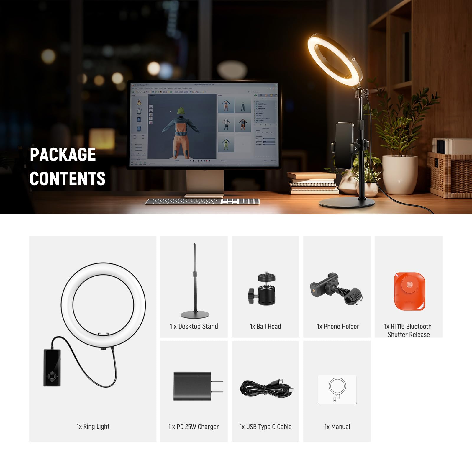 NEEWER 12 "24 W ad alta potenza scrivania anello luce con supporto/supporto telefono, LED Selfie Video conferenza illuminazione per iPhone Streaming Trucco Vlog Registrazione Computer Portatile Webcam