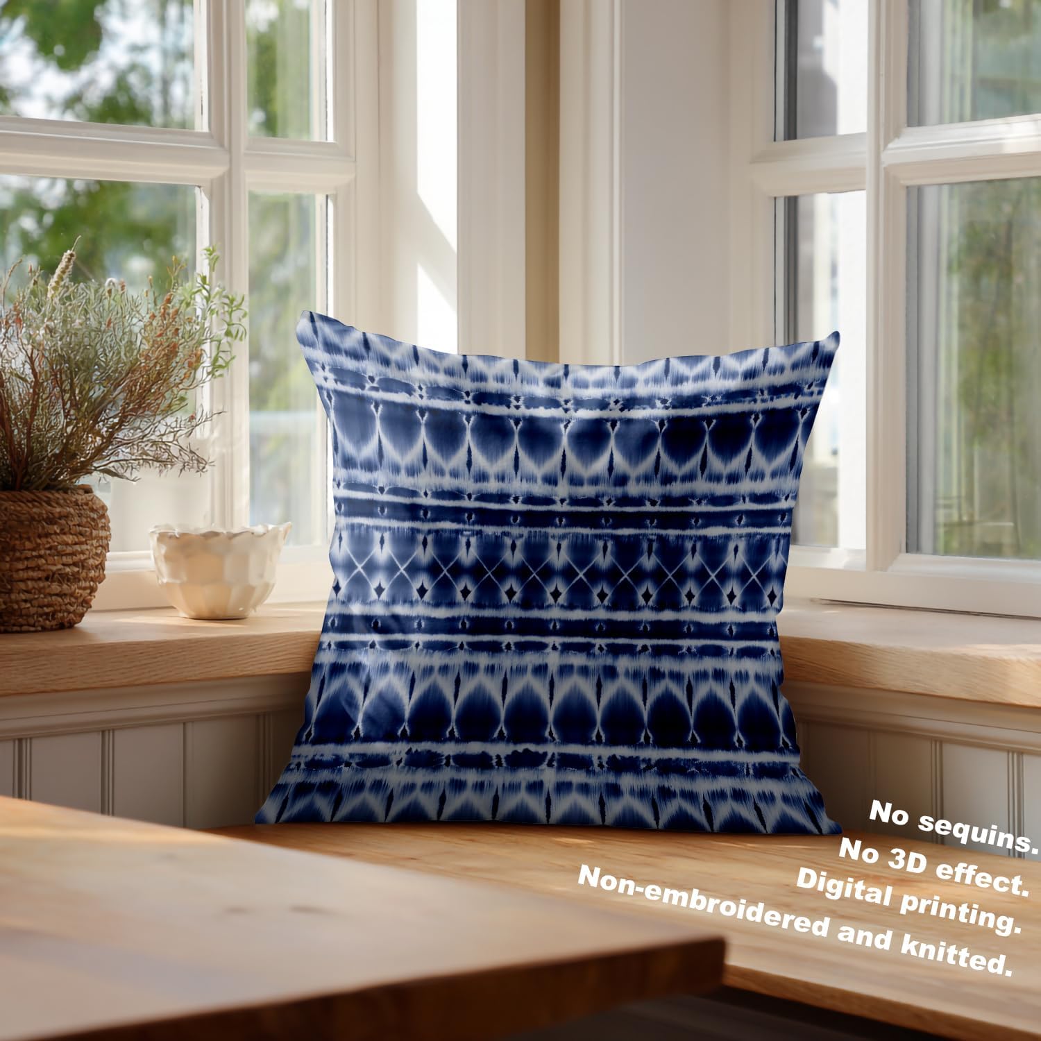 Batmerry Navy Indigo Blue Dye Abstract Tie Striped Throw Pillow Covers, Art Decorative Pillow Covers Digital Printing Blended Fabric for Couch Sofa Bed Invisible Zipper 24X24 in(Set of 2)