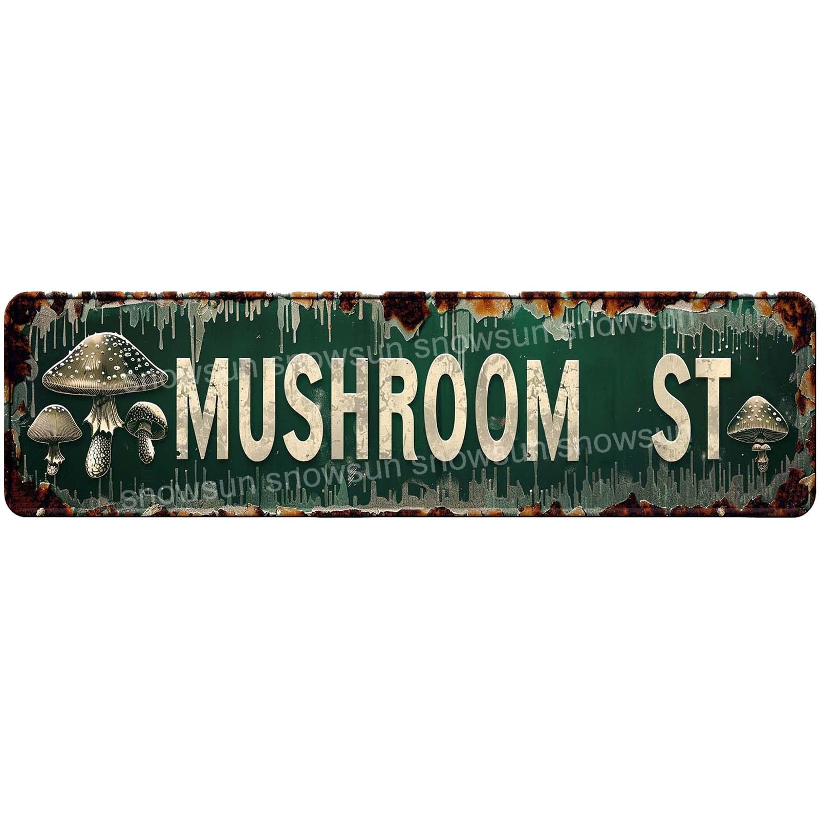 Mushroom St Vintage Tin Signs Retro Metal Sign For Home Bar Office Outdoor Garden Wall Decor 4x16 Inch