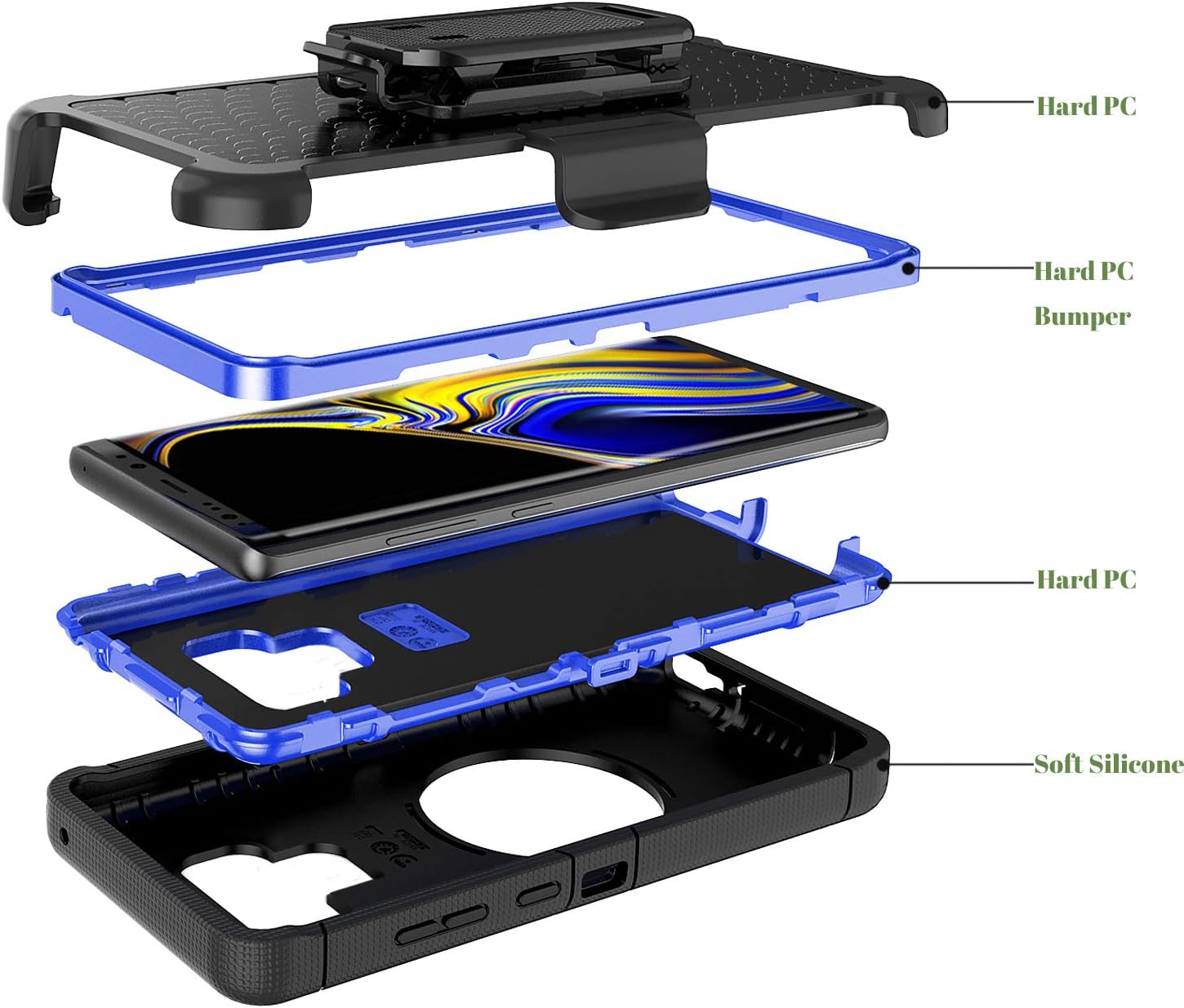 Fingic Samsung Note 9 Case,Samsung Note 9 Case with Clip,Full Body Heavy Duty Hybrid Holster Shockproof Kickstand Swivel Rugged Bumper Protective Case for Samsung Galaxy Note 9 6.4'' 2018,Blue