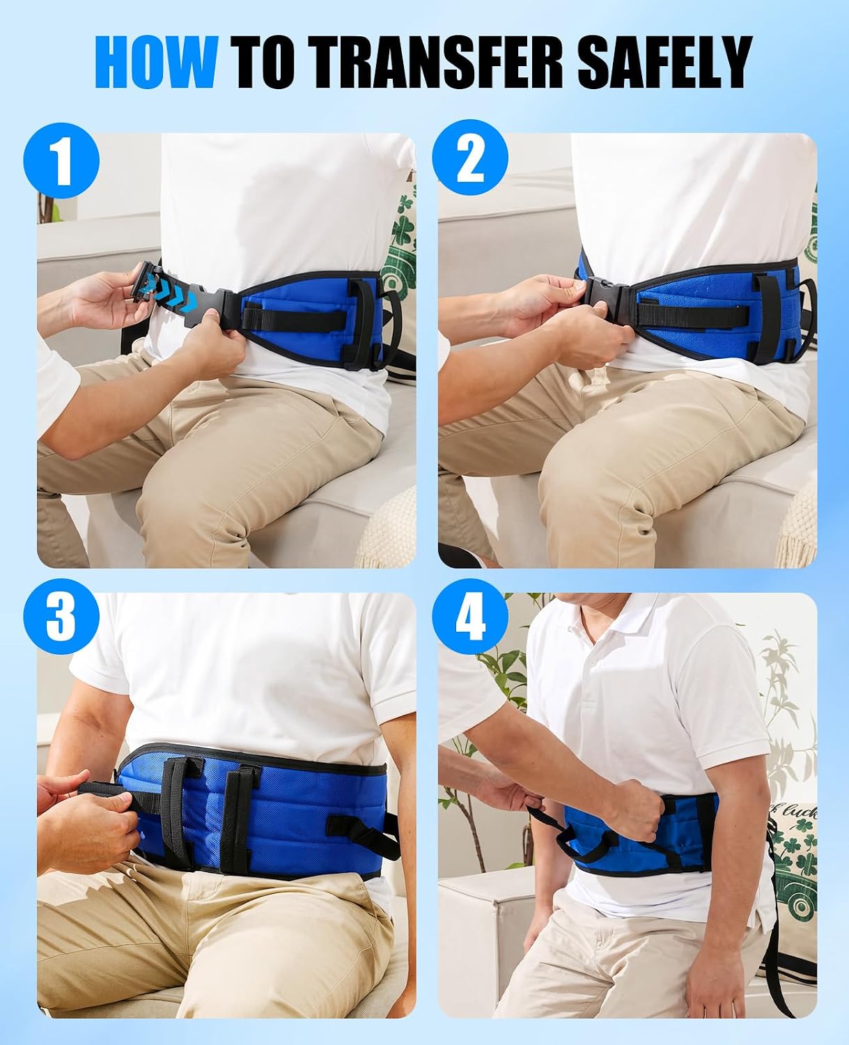 Rhino Valley Gait Transfer Belts for Seniors with 7 Handles for Elderly | Anti-Slip Padded Gate Belts Medical,Transfer Belt with Quick Release Buckle for Standing Aids&Support