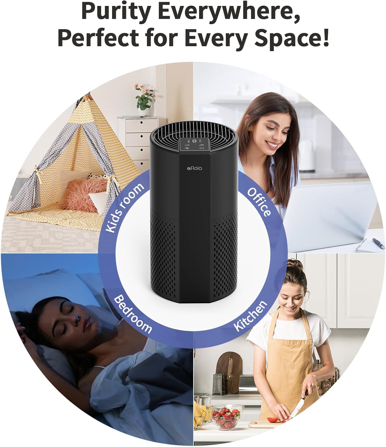 Afloia Air Purifier for Home, 4-in-1 Washable Filter for Allergies, Covers Up to 1076 ft², Quiet Operation, Auto Shut-Off & Night Light, Removes Pet Dander, Pollen, Dust, Mold, and Smoke,Black