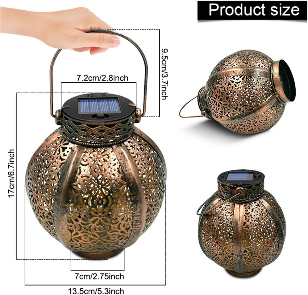 Wall Light Hanging Solar Lanterns Retro Hollow Solar Lights with Handle Outdoor Solar Garden Lights Decor for Yard Tree Fence Patio Bronze