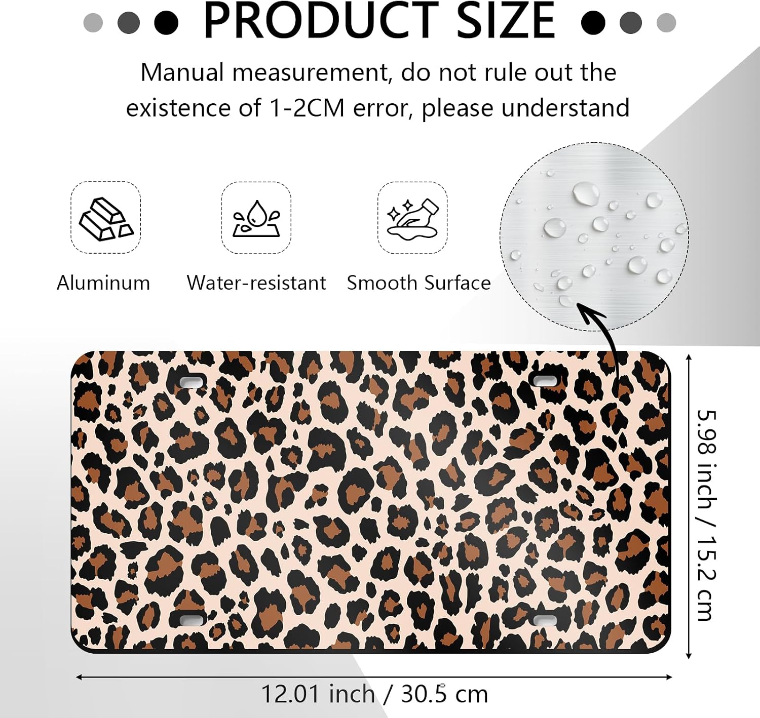 License Plate Leopard Pattern – Front License Plate, Aluminum Decorative License Plates, Minimalist Novelty Vanity Tag, Car Decor Accessory with 4 Holes, 6×12 inch Car Plates Decor