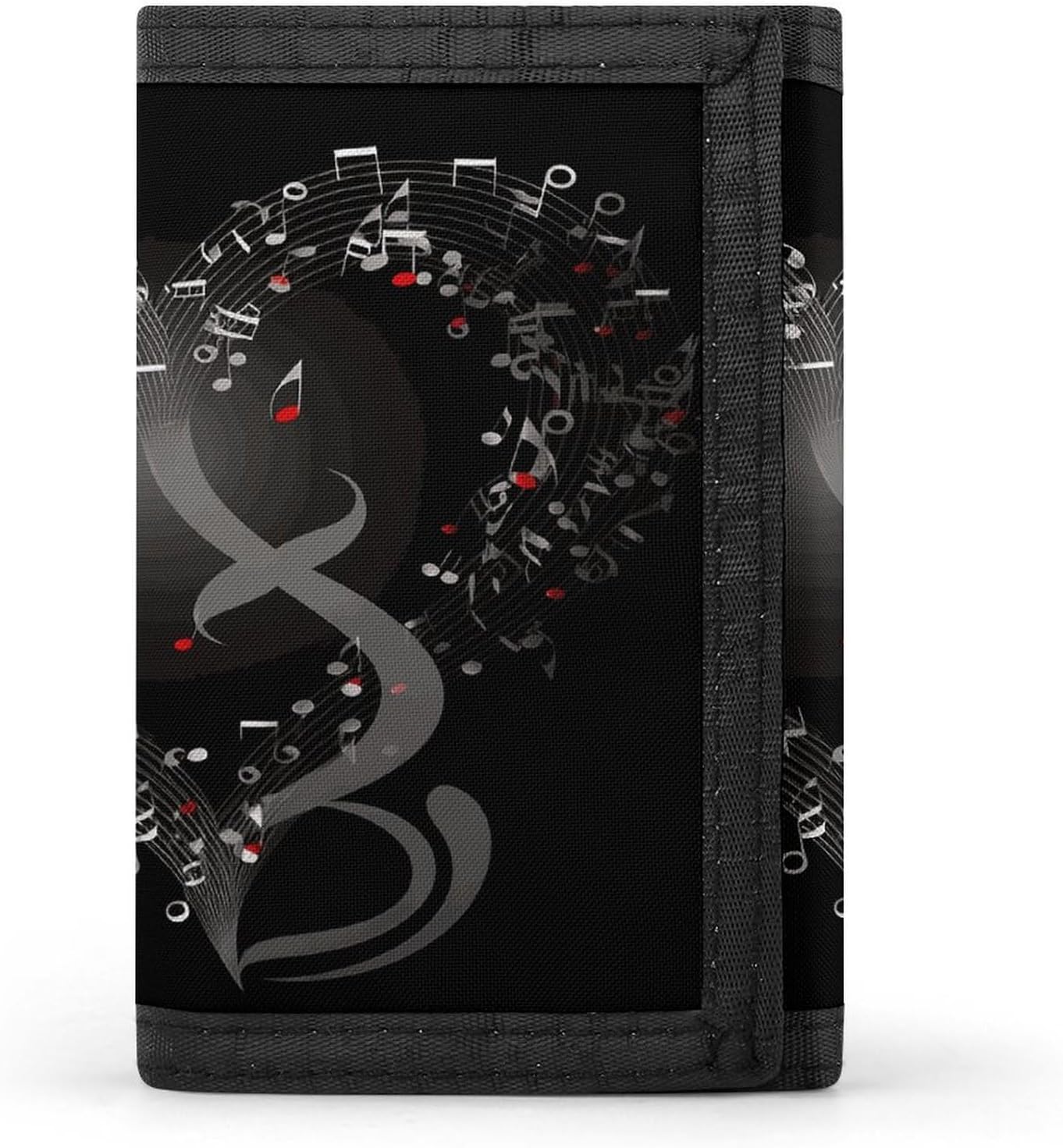 Music Note Heart Wallet With Key Hook,Card Holder with Zippered Coin Pocket And Card Holders,Trifold Wallet Suitable for Work, Travel And Daily Use