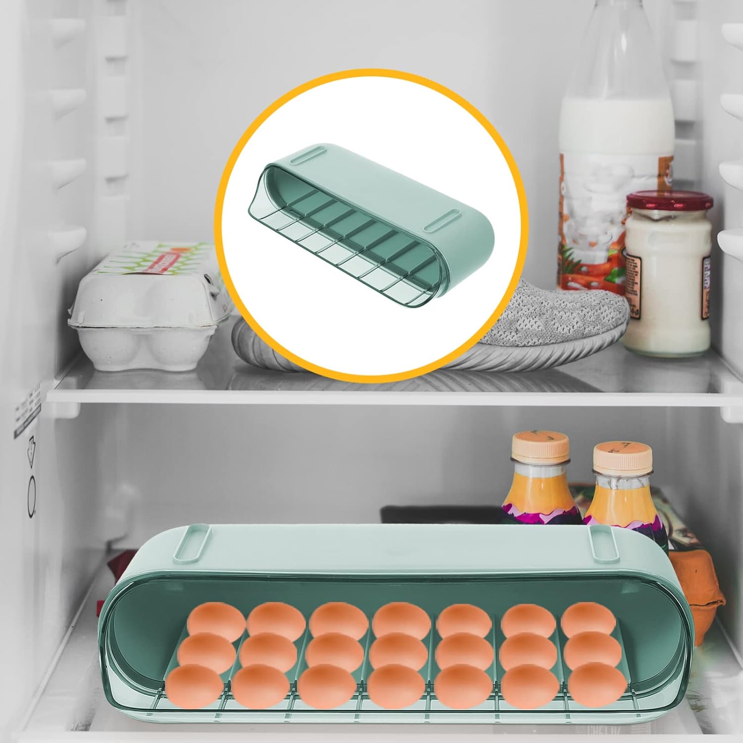 Plastic Drawers Vegetable Container Automatic Rolling Egg Box Egg Container for Refrigerator Egg Tray Fridge Organizer Stackable Devil Egg Container Green Vegetable Tray Food Containers (Green)
