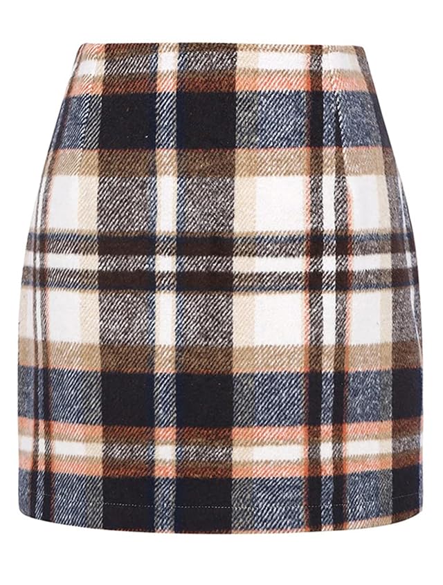 Womens Plaid Skirts Fall High Waist Pencil Stretch Bodycon A Line Winter Mini Skirt