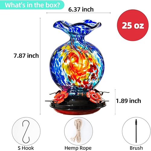 Miniatura 4 de Comedero de vidrio para colibríes soplado a mano, regalos únicos para el día de la madre, comedero para colibríes para colgar al aire libre, a