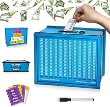 Wooden Money Saving Box | 1,00,000 Rupees Target Piggy Bank | Cash Vault with Number Tracker | Coin & Cash Collection Box for Kids & Adults | Smart Savings Box with Goal Chart (Blue Best Way)