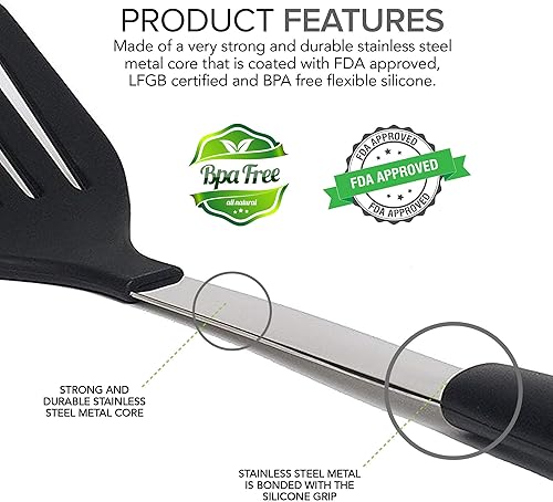 Miniatura 3 de Juego de utensilios de silicona y acero inoxidable - Utensilios de cocina resistentes al calor para utensilios de cocina antiadherentes - Utensilios